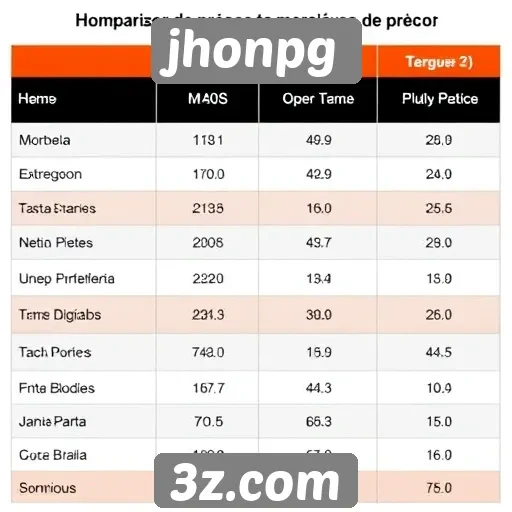 Comparativo de preços no jhonpg versus concorrentes